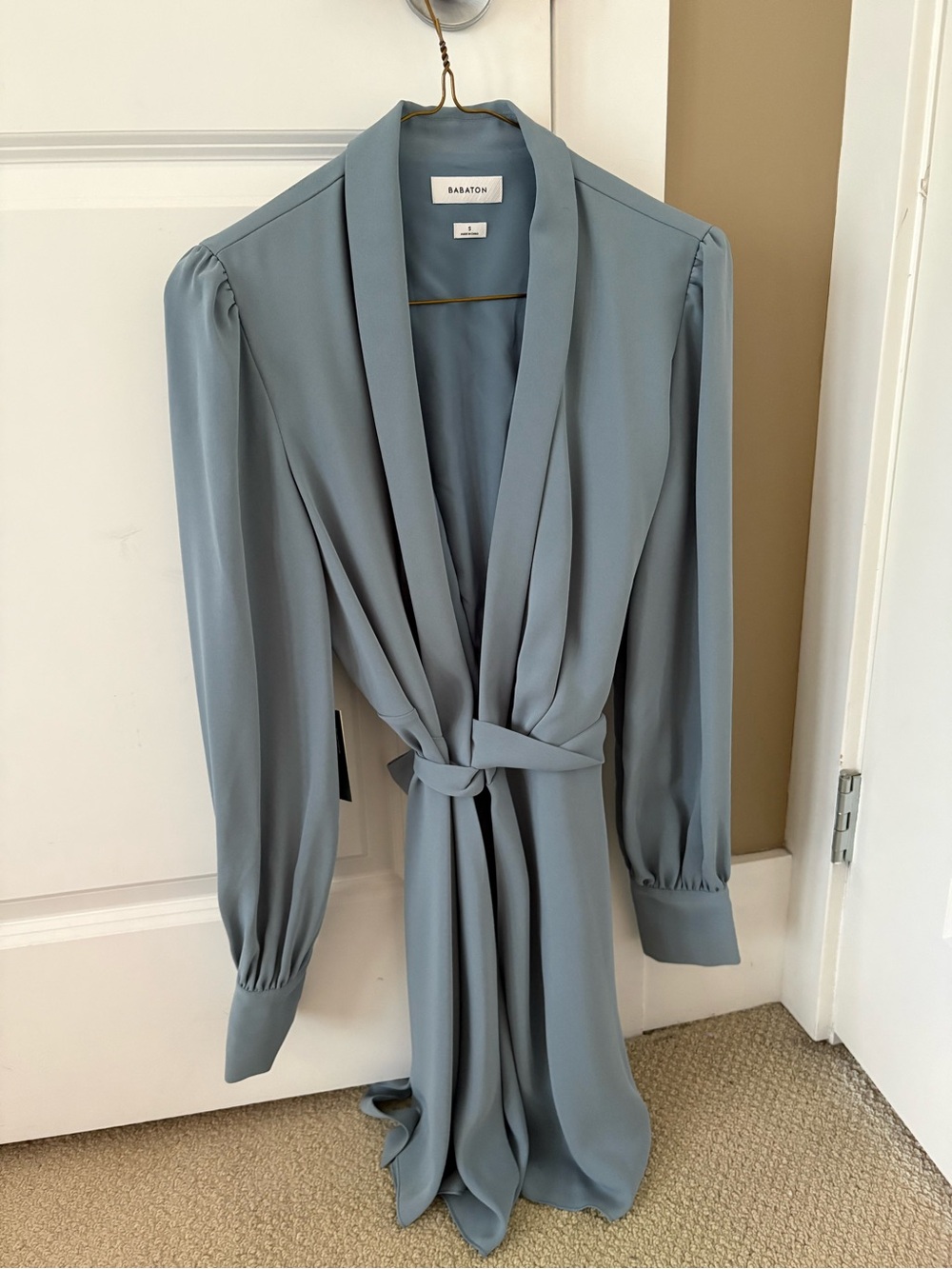 Babaton Slate Blue Hyde Mini Wrap Dress with Tie Waist